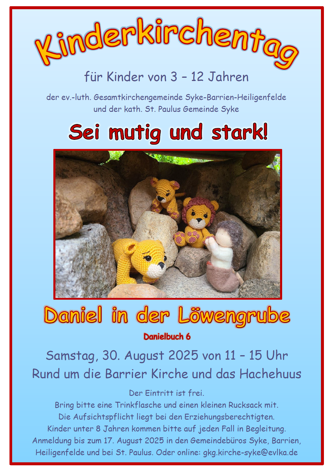 Anmeldung zum Kinderkirchentag „Sei mutig und stark“ am 30.08.2025