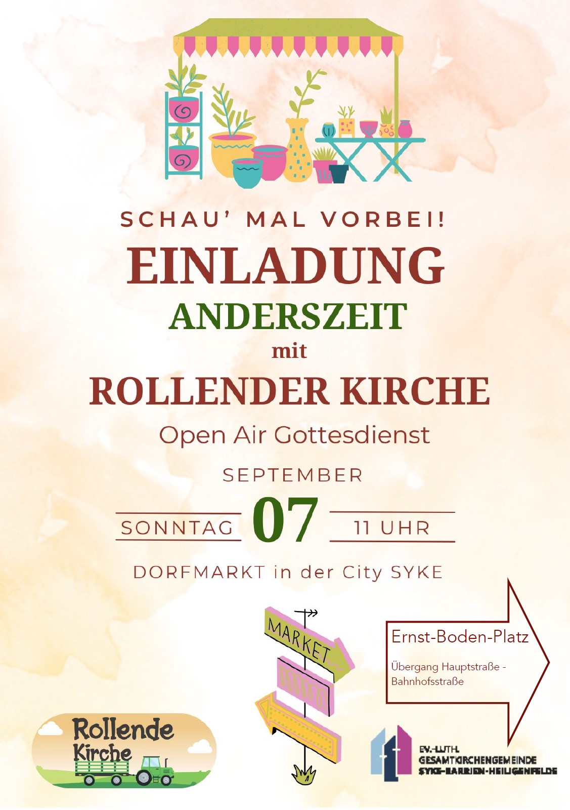 Einladung Rollende Kirche auf dem Dorfmarkt in Syke